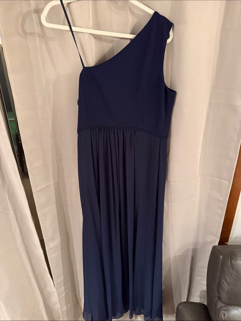 NWT Adrianna papell one-Shoulder chiffon navy formal maxi wedding guest MOB MOG - Picture 8 of 8